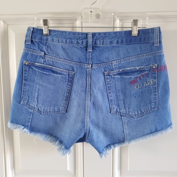 ZARA TRAFALUC High Rise Button Fly Frayed Denim Short SZ 8 - Picture 3 of 16